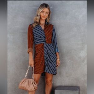 Abby Twist Front Striped Shirt Dress